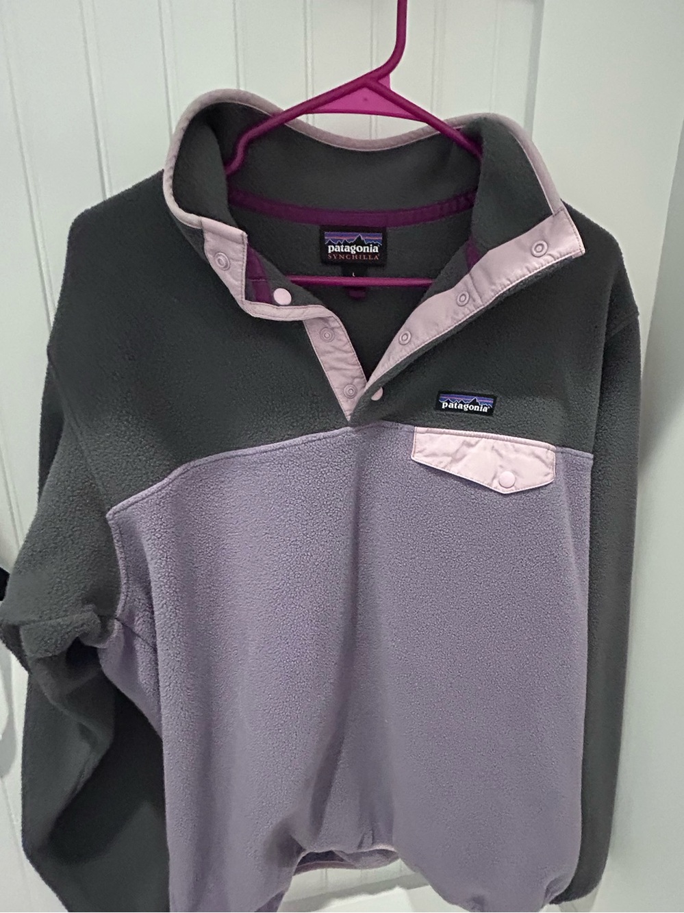 Patagonia Two-Tone Fleece Zip Pullover - Charcoal & Lavender L